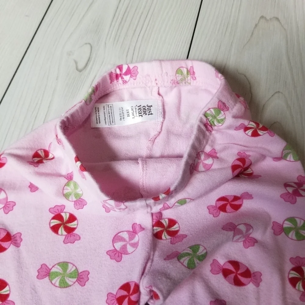 Just one year Carter's pink and red peppermint 2 piece pajama size 18 mo